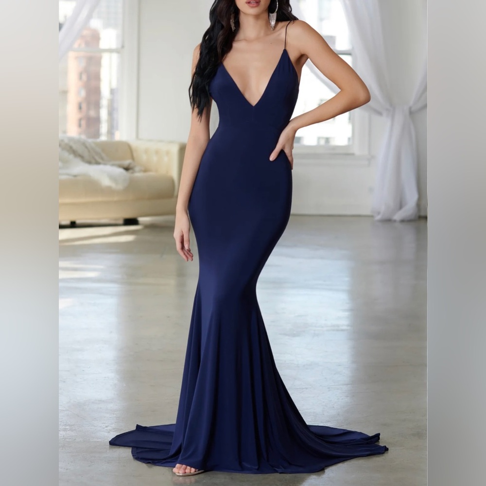 Navy Backless Maxi Dress v-neck